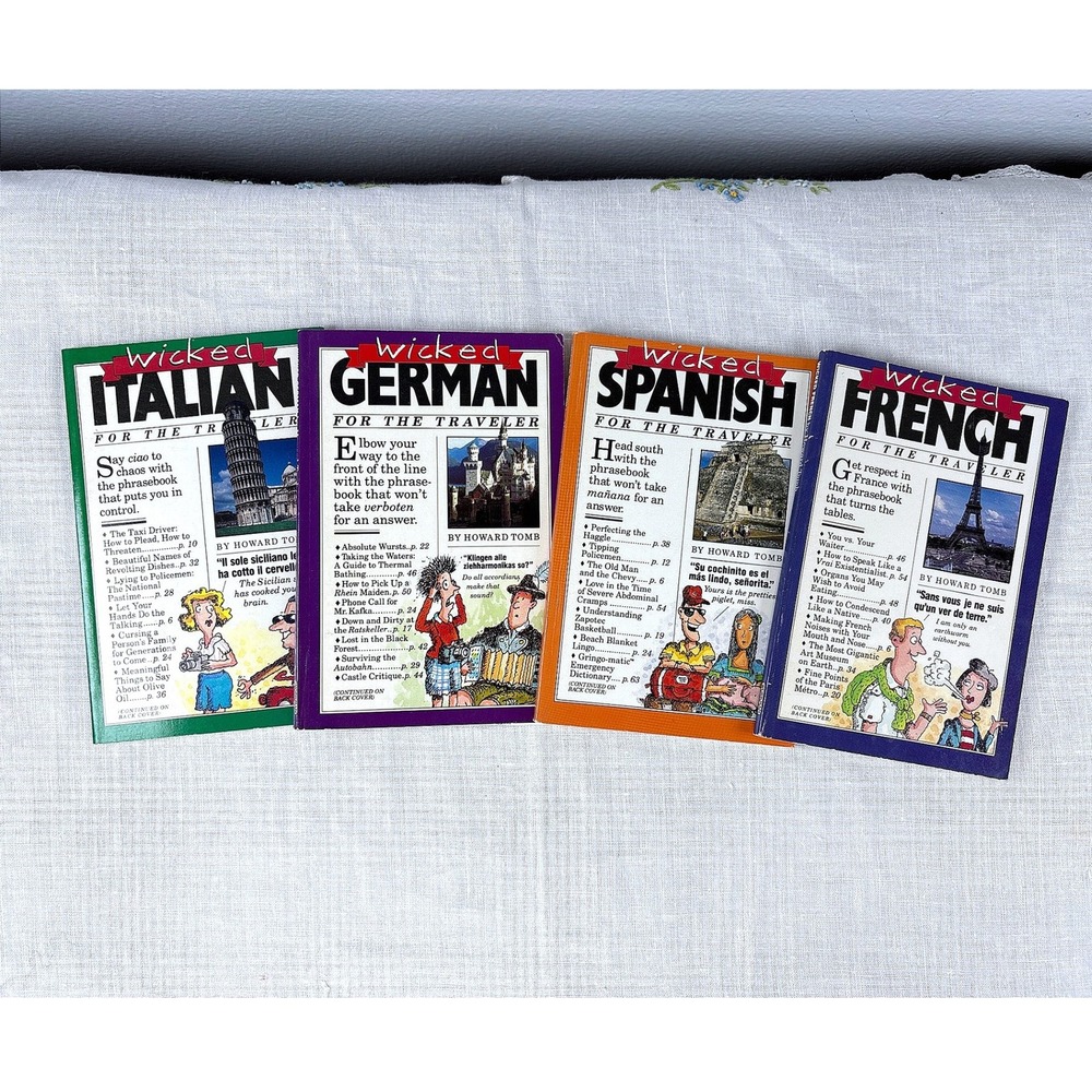 Wicked Italian German Spanish French Travel Phrasebook Set of 4 Books